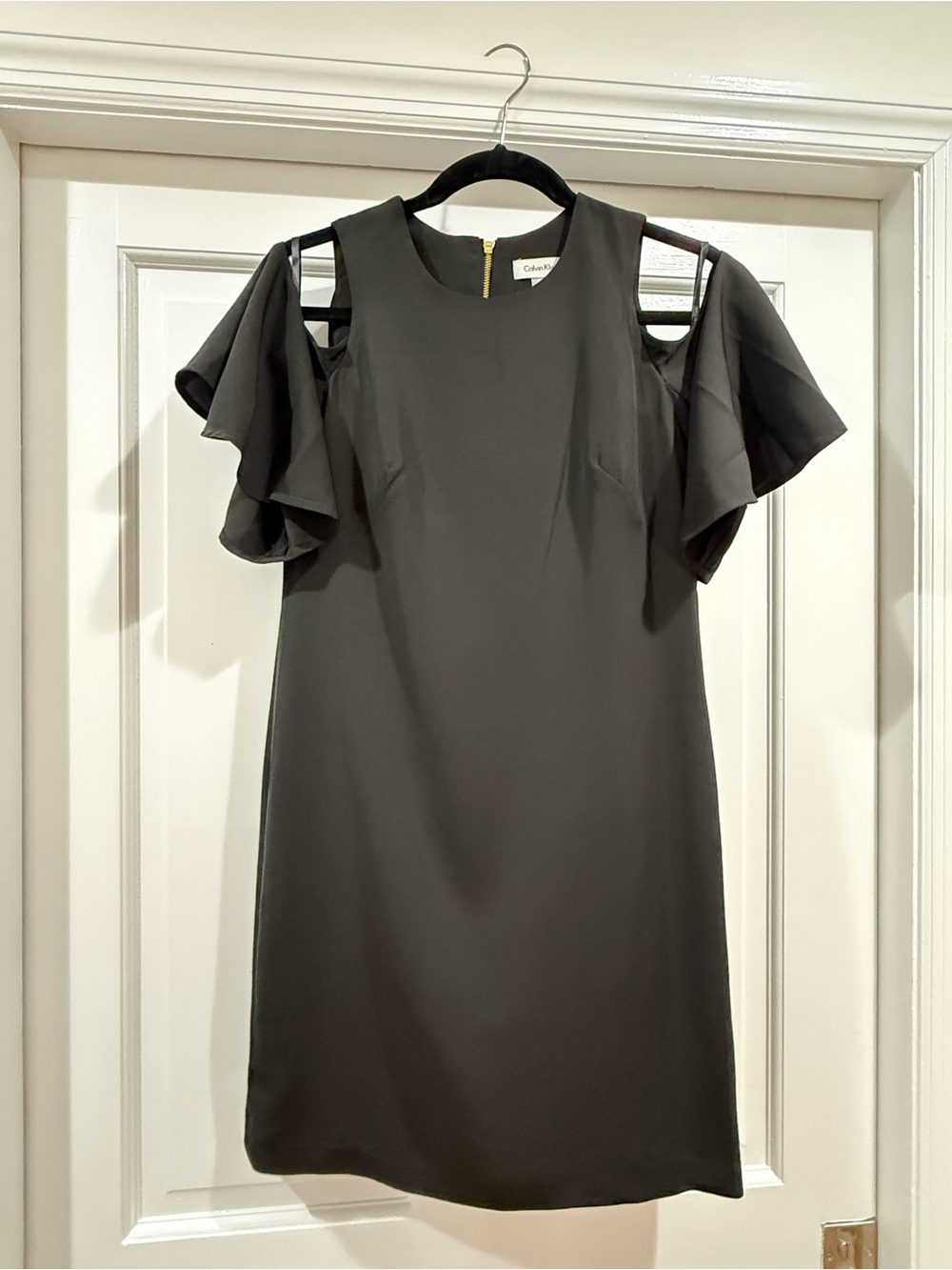 Calvin Klein Black Cold-Shoulder Ruffle Mini Dress